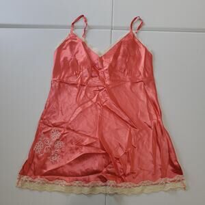 Y2K Old Navy Slip Dress Top Womens Medium Pink Babydoll Whimsy Silk Floral Lace